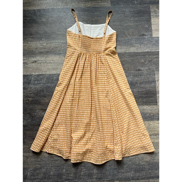 Gap Fit & Flare Squareneck Midi Dress in Yellow Gingham 4 Petite - Picture 3 of 8